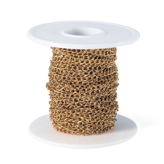 Lanț curb răsucit din inox 304, placat cu aur 18K prin Ion Plating, 4x3x0.6 mm – la metru [3]