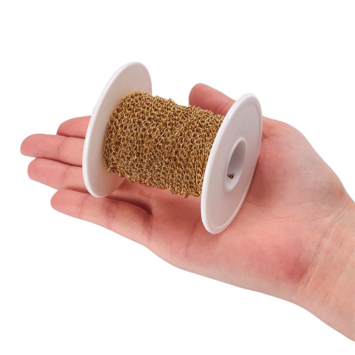 Lanț curb răsucit din inox 304, placat cu aur 18K prin Ion Plating, 4x3x0.6 mm – la metru [5]
