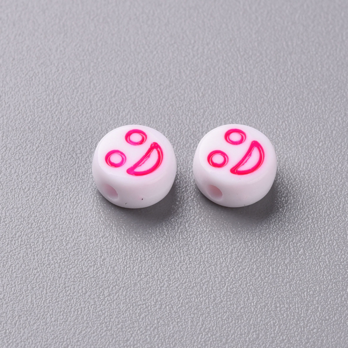 Margele acrilice cu emoticon cu diverse expresii (smiley, sad, angry) rotund plan 7x4 mm, gaura de 1.6 mm, 50 bucati [3]