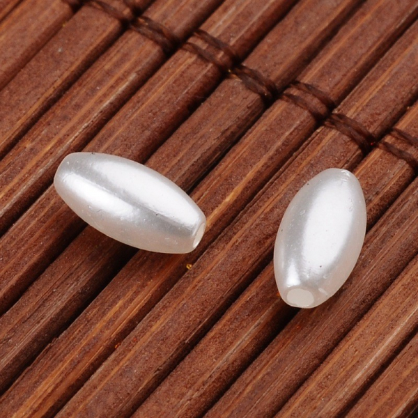Margele acrilice ovale, imitatie perla, rice, alb, 8X4 mm - 10 bucati [2]