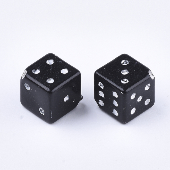 Margele acrilice in forma de zar negru, gaurit de diagonala, 12 mm - 1 bucata [2]