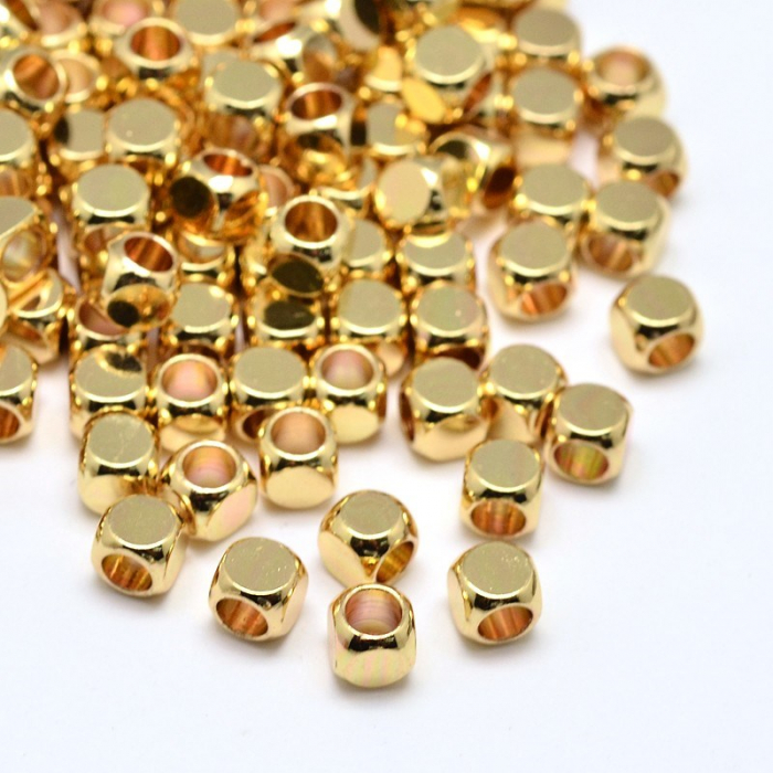 Margele metal, spacer in forma de cub, alama placata cu aur, 3X3 mm, 1 buc [2]