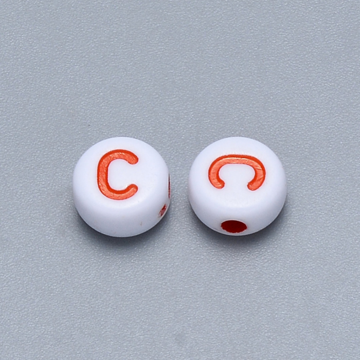 Margele cu alfabet, margele acrilice albe, cu litera C colorata, rotund plan 6X3.5 mm, 100 bucati [2]