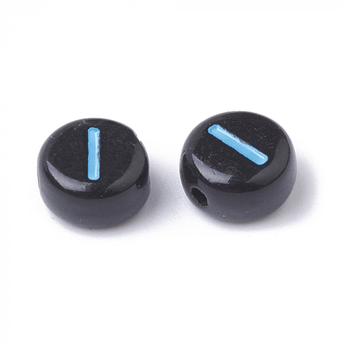 Margele cu alfabet, margele acrilice negre, cu literele alfabetului multicolore, rotund plan 7X4 mm 100 bucati [2]