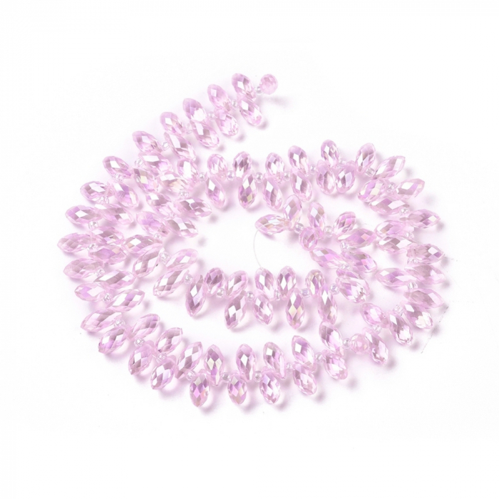 Margele de cristal, brioleta lacrima fatetata electroplacata AB Color Pink 12X6 mm-1 bucata [3]