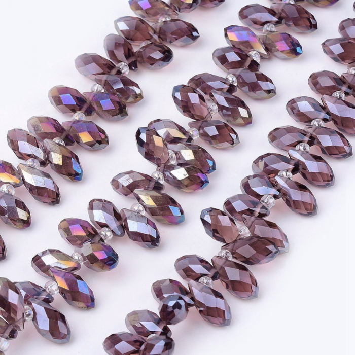 Margele de cristal, brioleta lacrima fatetata electroplacata PaleVioletRed  AB 13X6 mm-1 bucata [3]