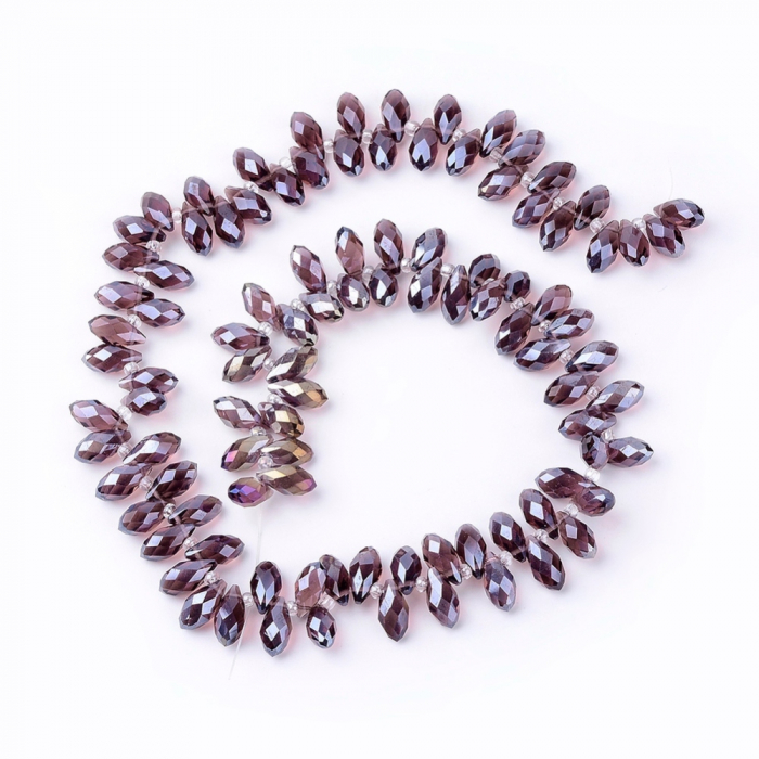 Margele de cristal, brioleta lacrima fatetata electroplacata PaleVioletRed  AB 13X6 mm-1 bucata [2]