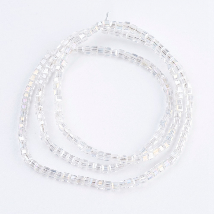 Margele de cristal, cub, Transparent AB, 2X2 mm - 1 bucata [3]