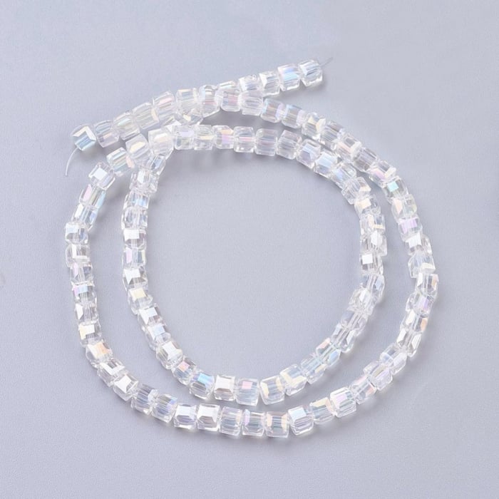 Margele de cristal, cub, Transparent AB, 4X4 mm - 1 bucata [3]