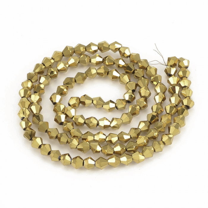 Margele de sticla, bicon, auriu metalizat 4 mm-1 bucata [2]