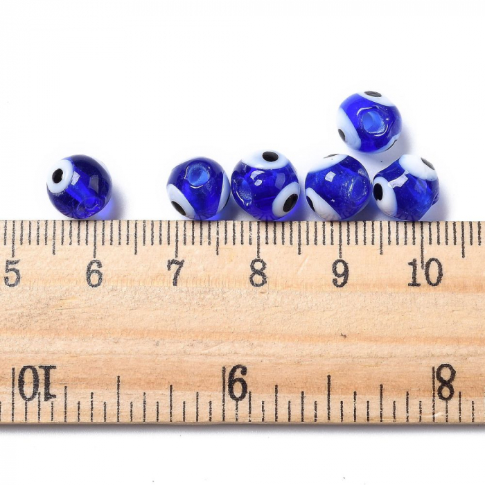 Margele de sticla lampwork Evil eye, handmade, forma aproximativ rotunda, albastru, 8 mm, 1 buc [4]