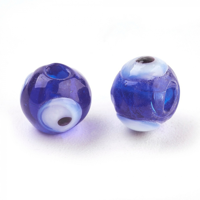 Margele de sticla lampwork Evil eye, handmade, forma aproximativ rotunda, albastru, 8 mm, 1 buc [5]
