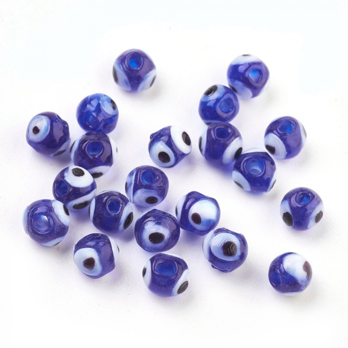 Margele de sticla lampwork Evil eye, handmade, forma aproximativ rotunda, albastru, 8 mm, 1 buc [6]