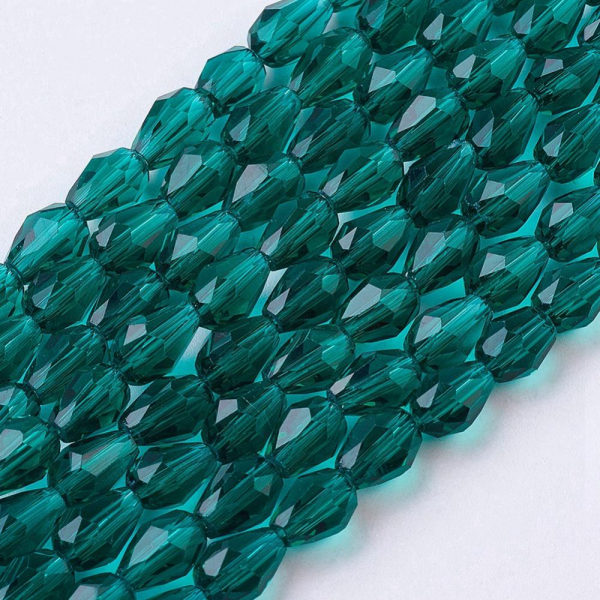 Margele de sticla, lacrima fatetata, verde teal- 6x4 mm-1 bucata [2]