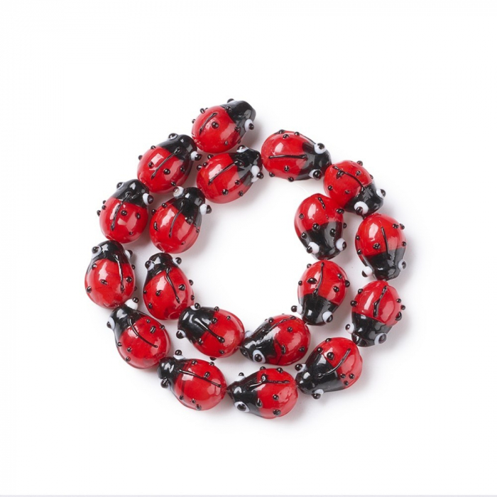 Margele de sticla lampwork, in forma de buburuza 12 mm, 1 bucata [2]