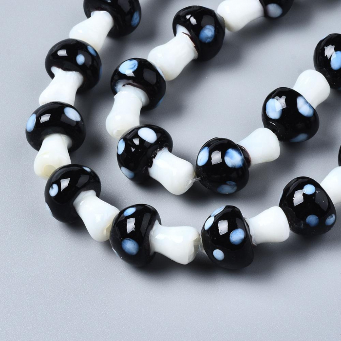 Margele de sticla lampwork, in forma de ciupercuta neagra, 16X12 mm, 1 bucata [2]
