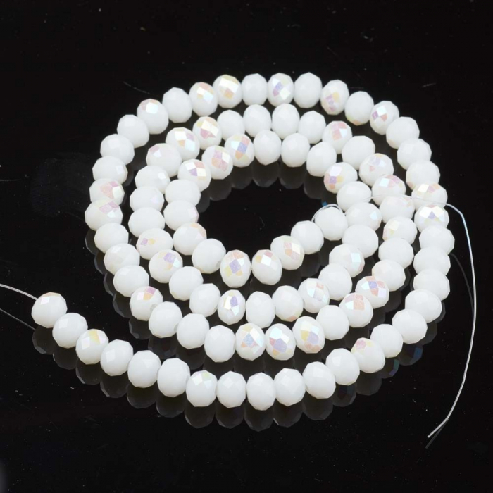 Margele de sticla, rondele fatetate, cristale alb Half Rainbow Plated White - 6x5 mm - 1 bucata [1]