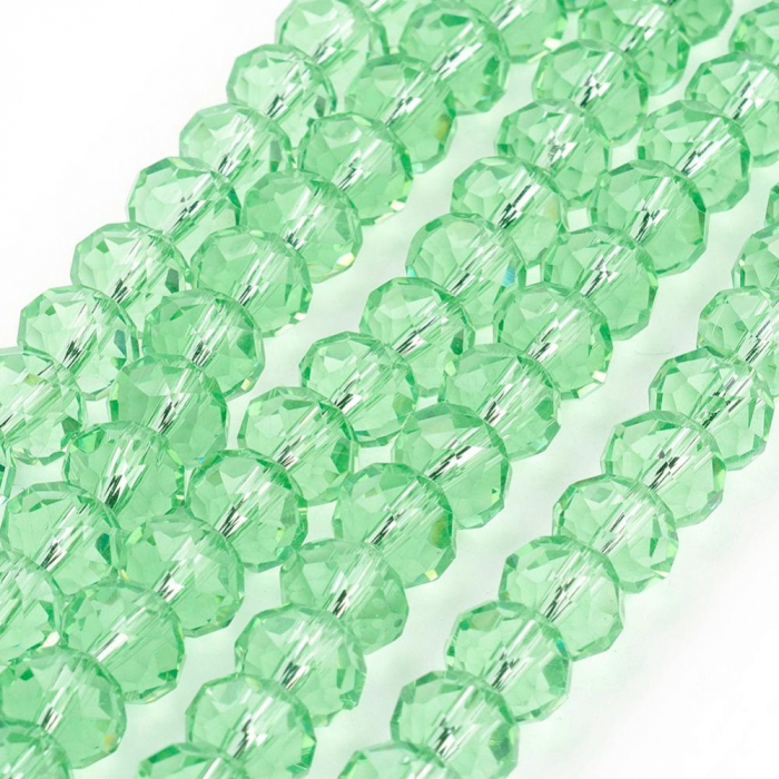 Margele de sticla, rondele fatetate, cristale verde deschis - 6x4 mm - 1 bucata [3]