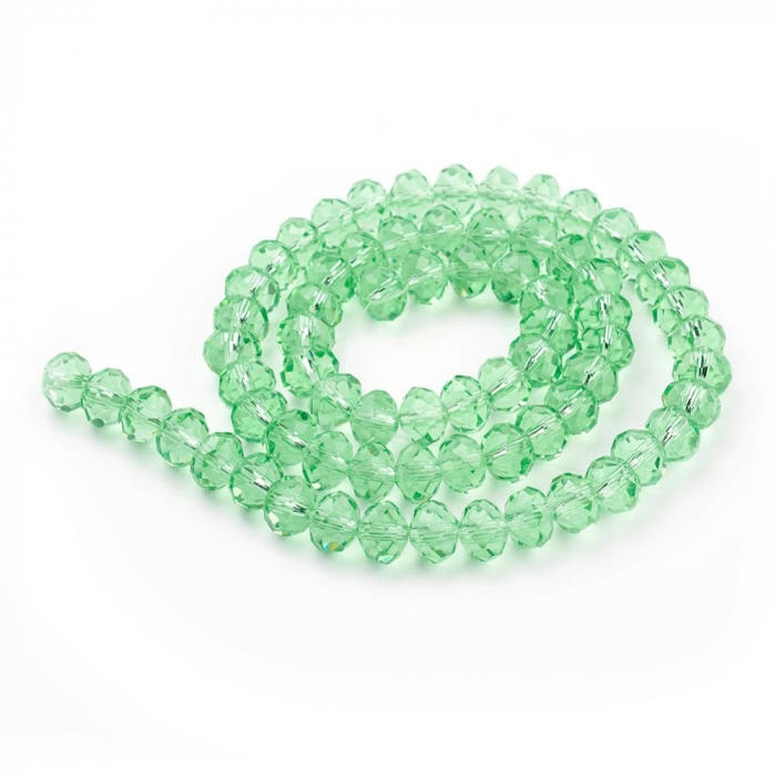 Margele de sticla, rondele fatetate, cristale verde deschis - 6x4 mm - 1 bucata [2]