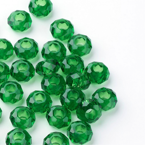 Margele de sticla tip Pandora, cu gaura larga de 5 mm, culoare verde,14X8 mm, 1 bucata [2]