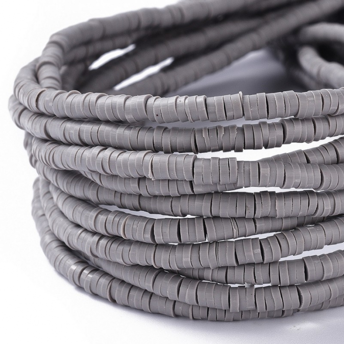 Margele din lut polimeric, handmade, disc, heishi, 4X1 mm, Gri, 1 sir [3]
