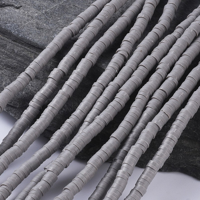 Margele din lut polimeric, handmade, disc, heishi, 4X1 mm, Gri, 1 sir [2]