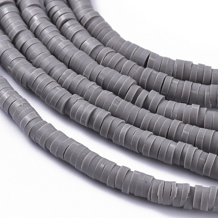 Margele din lut polimeric, handmade, disc, heishi, 4X1 mm, Gri, 1 sir [4]
