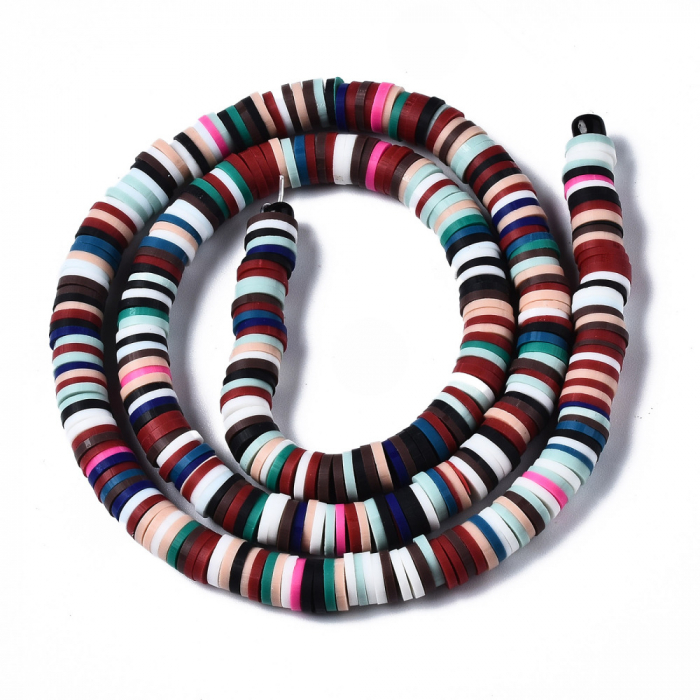 Margele din lut polimeric, handmade, disc, heishi, 4X1 mm,  Mix culori inchise, 1 sir [1]