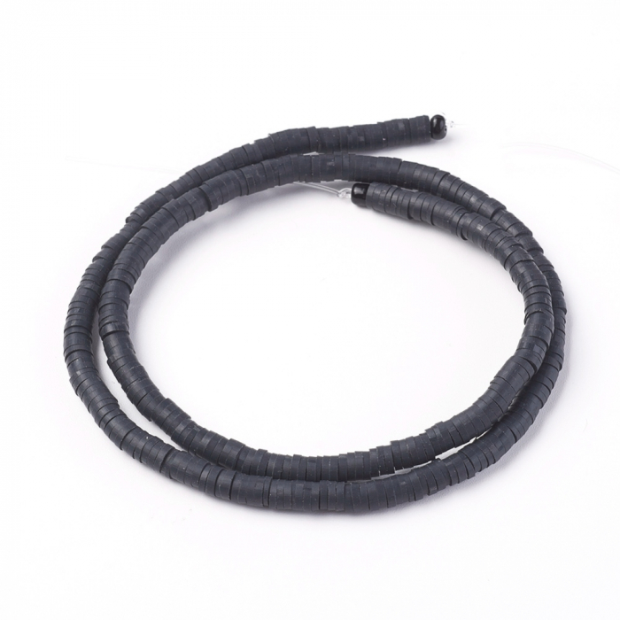Margele din lut polimeric, handmade, disc, heishi, 4X1 mm, Negru , 1 sir [4]