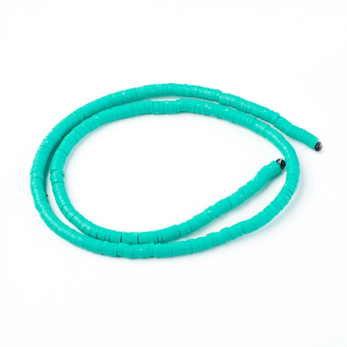 Margele din lut polimeric, handmade, disc, heishi, 4X1 mm, Medium Turquoise, 1 sir [4]