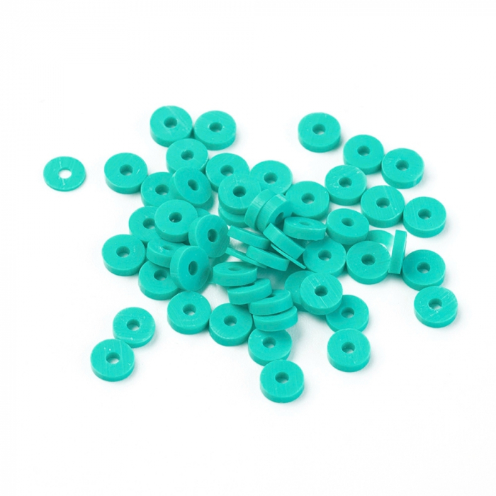 Margele din lut polimeric, handmade, disc, heishi, 4X1 mm, Medium Turquoise, 1 sir [2]