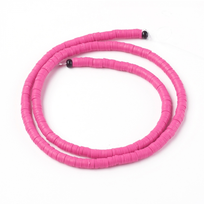 Margele din lut polimeric, handmade, disc, heishi, 4X1 mm, Camellia, 1 sir [3]