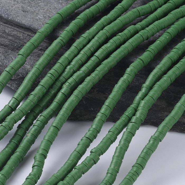Margele din lut polimeric, handmade, disc, heishi, 4X1 mm, verde Dark Sea Green, 1 sir [2]