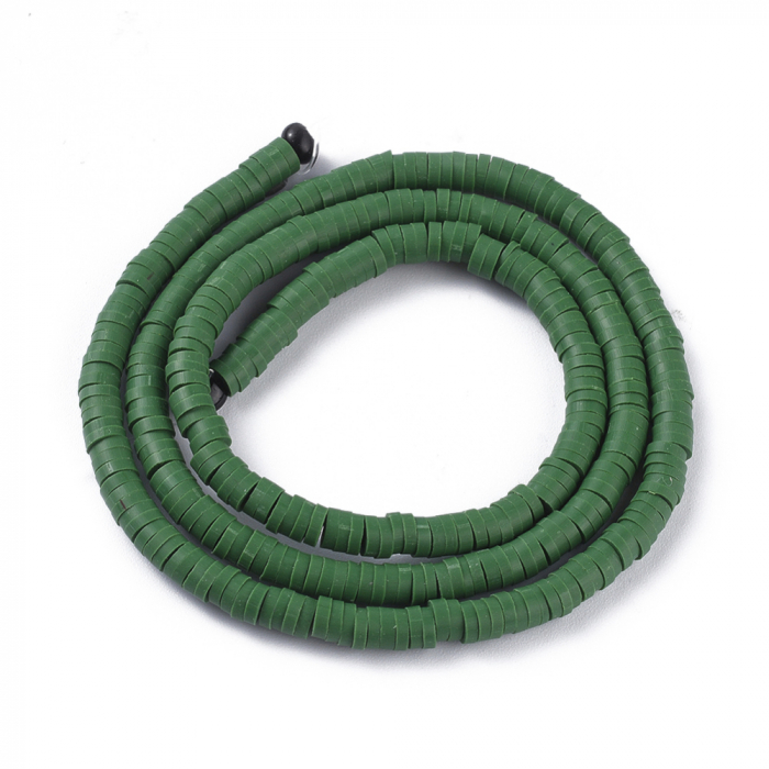 Margele din lut polimeric, handmade, disc, heishi, 4X1 mm, verde Dark Sea Green, 1 sir [3]