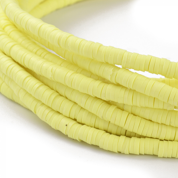 Margele din lut polimeric, handmade, disc, heishi, 4X1 mm, Galben Champagne Yellow, 1 sir [1]