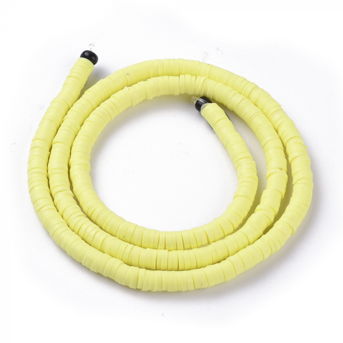 Margele din lut polimeric, handmade, disc, heishi, 4X1 mm, Galben Champagne Yellow, 1 sir [4]