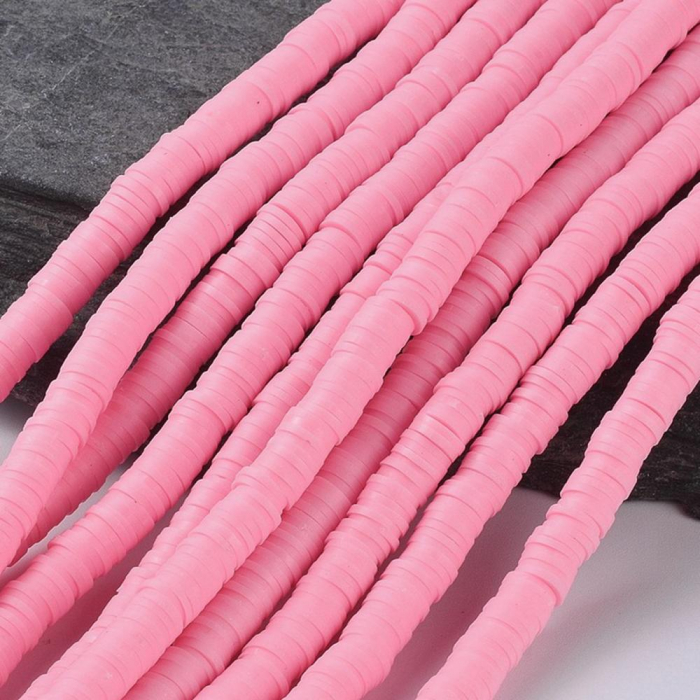 Margele din lut polimeric, handmade, disc, heishi, 4X1 mm, Flamingo, 1 sir [2]