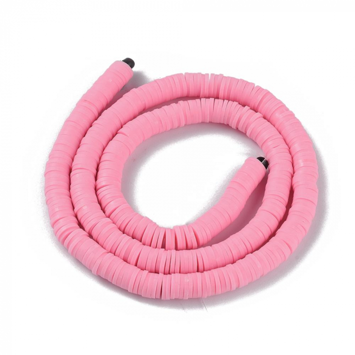Margele din lut polimeric, handmade, disc, heishi, 4X1 mm, Flamingo, 1 sir [4]