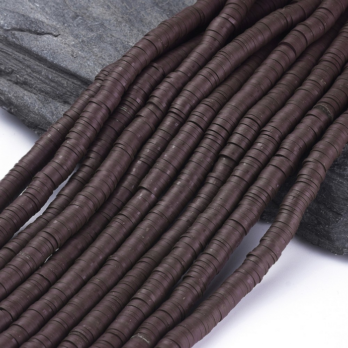 Margele din lut polimeric, handmade, disc, heishi, 4X1 mm, Maro Saddler Brown, 1 sir [1]