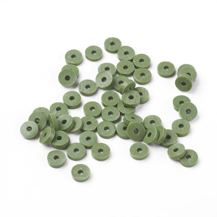 Margele din lut polimeric, handmade, disc, heishi, 4X1 mm,  Verde Olive, 1 sir [4]