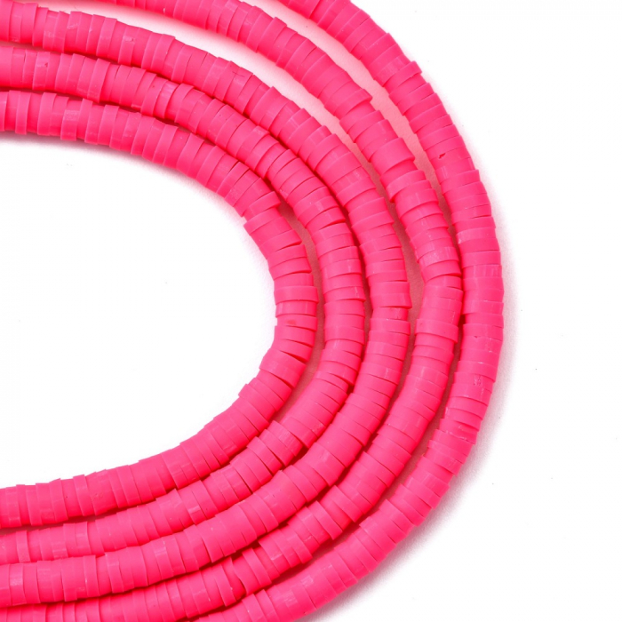 Margele din lut polimeric, handmade, disc, heishi, 4X1 mm, Roz Camel, 1 sir [2]