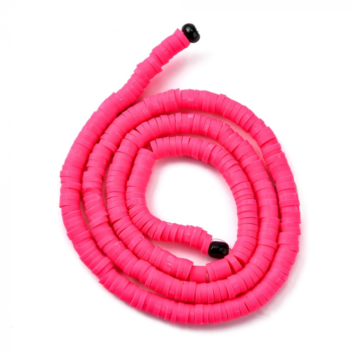Margele din lut polimeric, handmade, disc, heishi, 4X1 mm, Roz Camel, 1 sir [1]