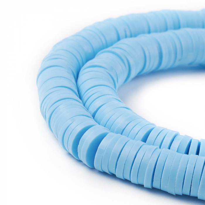 Margele din lut polimeric, handmade, disc, heishi, 4X1 mm,  Light Sky Blue, 1 sir [4]