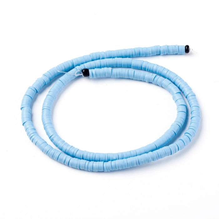 Margele din lut polimeric, handmade, disc, heishi, 4X1 mm,  Light Sky Blue, 1 sir [2]