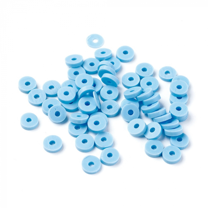 Margele din lut polimeric, handmade, disc, heishi, 4X1 mm,  Light Sky Blue, 1 sir [3]