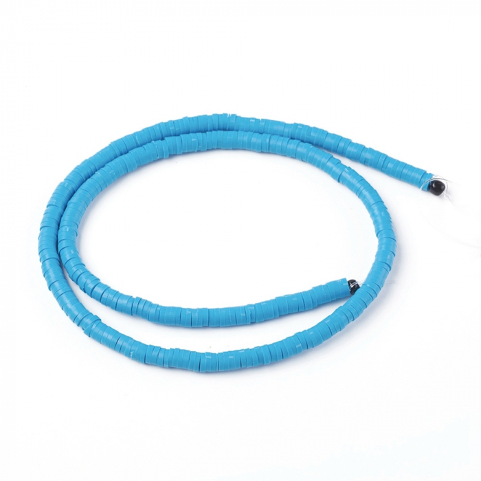 Margele din lut polimeric, handmade, disc, heishi, 4X1 mm, Albastru Dodger Blue, 1 sir [3]