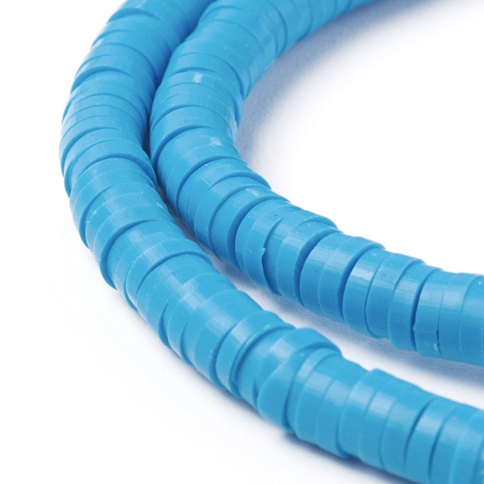 Margele din lut polimeric, handmade, disc, heishi, 4X1 mm, Albastru Dodger Blue, 1 sir [4]