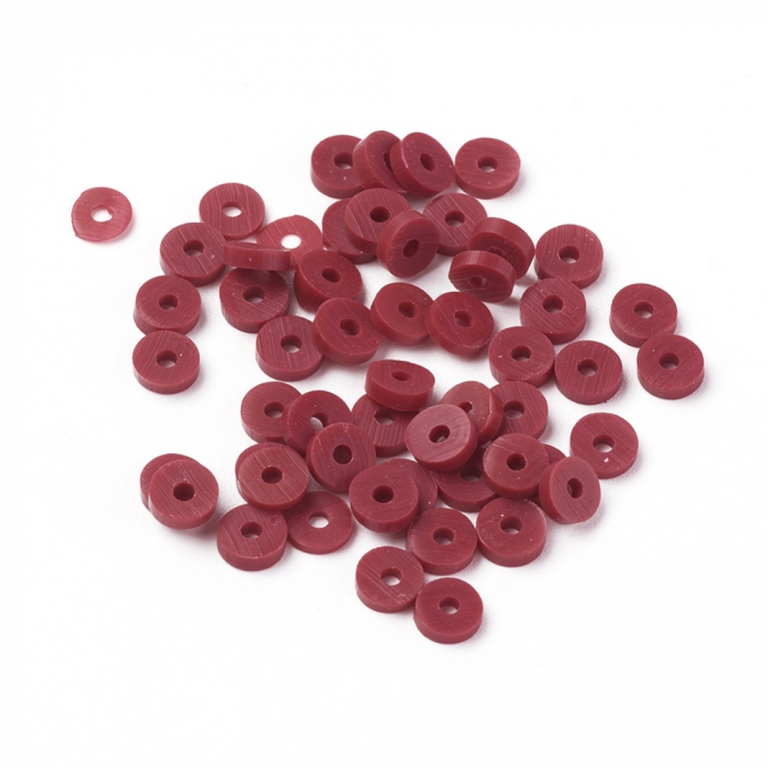 Margele din lut polimeric, handmade, disc, heishi, 4X1 mm, Rosu Inchis Dark Red, 1 sir [3]