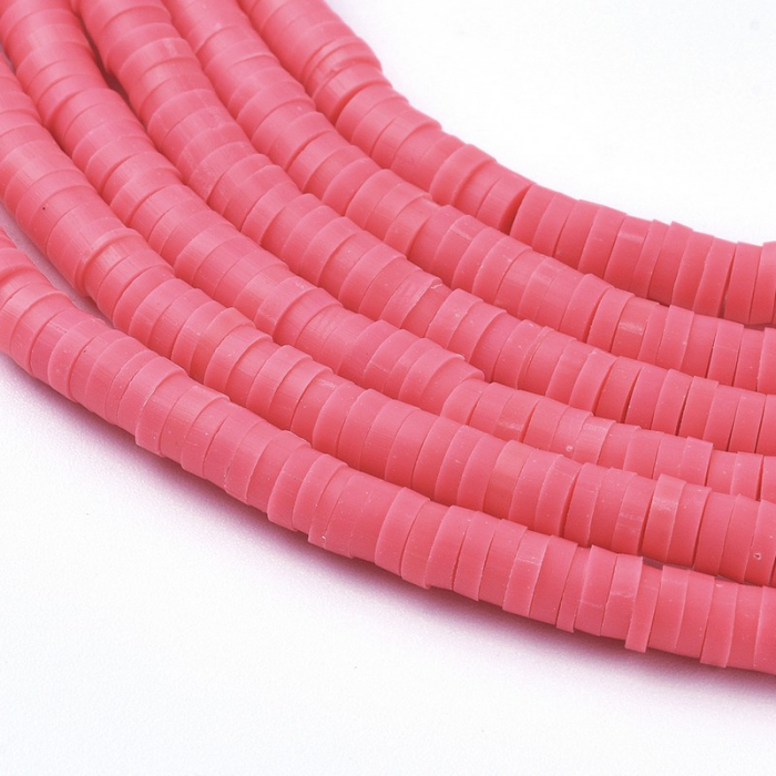 Margele din lut polimeric, handmade, disc, heishi, 4X1 mm, Salmon, 1 sir [3]