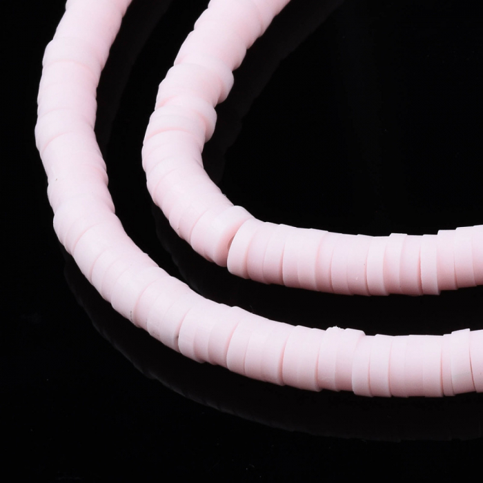 Margele din lut polimeric, handmade, disc, heishi, 4X1 mm, Roz, 1 sir [2]